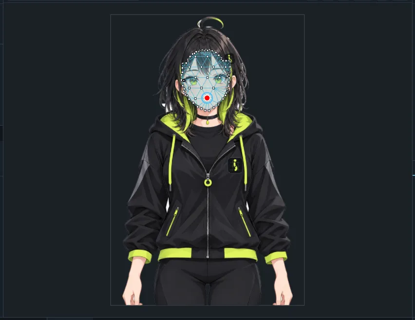 A parameter controller marker placed on the mouth of the character in the scene view.