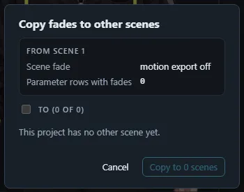 The Copy fades to other scenes dialog with the summary card and the destination scenes.