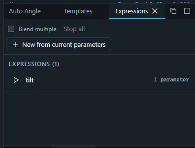 The Expressions panel listing an expression with the New from current parameters button.