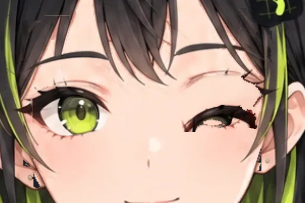 Ibuki’s left eye closed at Eye L Open 0: the lashes moved down onto the lower lid, the white and iris faded out at that keyform.