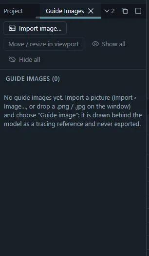 The Guide Images panel listing an imported guide picture.