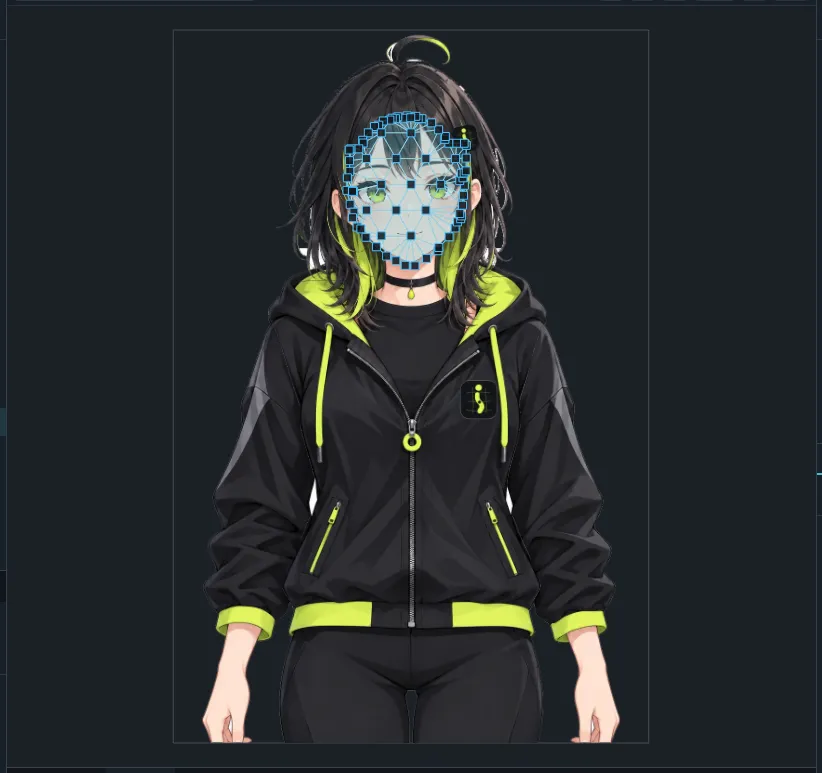 An art mesh selected with the Edit mesh tool, its vertices and triangles drawn over the face.