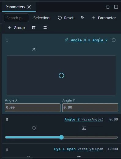 Angle X and Angle Y combined into one row with a two dimensional pad.