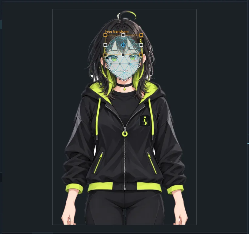 The Temporary deform handle drawn around the face mesh.