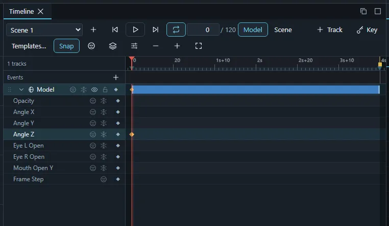 The timeline with a scene's tracks and keys.